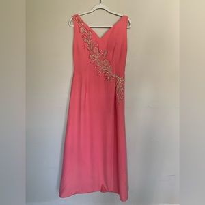 Vintage Coral Maxi Dress with Embellished Design